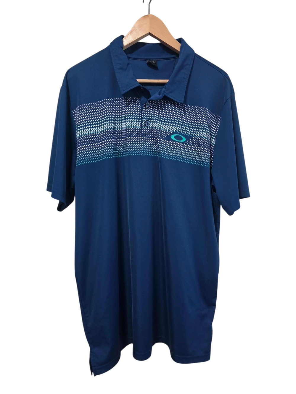 Oakley Men's Deep Blue Polo with Teal Accent Golf Shirt Size XL